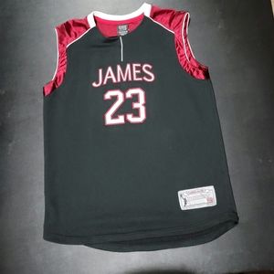 LeBron James basketball jersey, with his high school stats.
